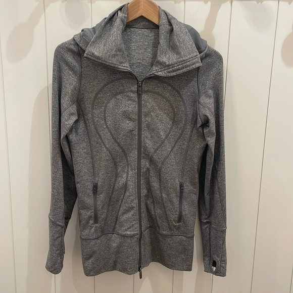 Lululemon Gray Heathered Hooded Jacket—2 Pockets—GREAT Fabric! Excellent Cond. 6 - Picture 1 of 7